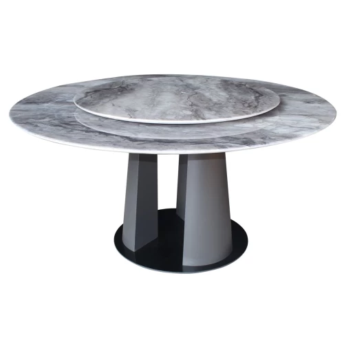 Lazy Susan Τραπέζι Ροτόντα Με Περιστρεφόμενη Επιφάνεια, Βάση Μέταλλο-Επιφάνεια Μάρμαρο Φ150-95x76cm