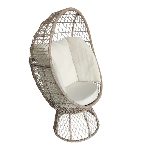 Crown Πολυθρόνα Egg, Wicker Μπεζ, Μαξιλάρι Άσπρο 85x78x147cm