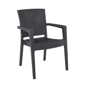 Lora-Pro Πολυθρόνα Στοιβαζόμενη, Pp (Rattan Look) Απόχρωση Ανθρακί 58x61x87cm