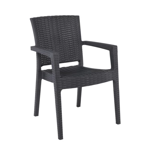Lora-Pro Πολυθρόνα Στοιβαζόμενη, Pp (Rattan Look) Απόχρωση Ανθρακί 58x61x87cm