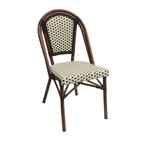 Paris Καρέκλα Bistro Αλουμίνιο Καρυδί, Wicker Μπεζ - Καφέ, Στοιβαζόμενη 46x54x88cm