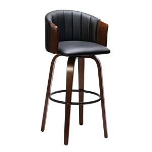 Enzo Σκαμπό Bar Καρυδί, Pu Μαύρο 50x50x78/103cm