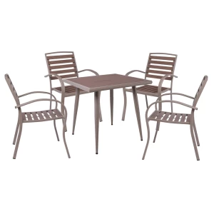 Serrano Set Κήπου: Τραπέζι + 4 Πολυθρόνες, Μέταλλο Βαφή Sand Beige, Polywood Καρυδί Table:80x80x74 Chair:56x64x88