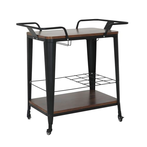 Relix Trolley Bar-Pro Μέταλλο Βαφή Μαύρο, Mdf Απόχρωση Καρυδί 86x51x86cm
