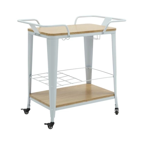 Relix Trolley Bar-Pro Μέταλλο Βαφή Άσπρο, Mdf Απόχρωση Φυσικό 86x51x86cm