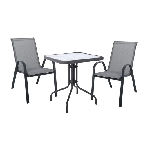 Rio Set Κήπου - Βεράντας: Τραπέζι + 2 Πολυθρόνες Μέταλλο Βαφή Ανθρακί, Textilene Γκρι Table:70x70x70 Chair:55x74x91
