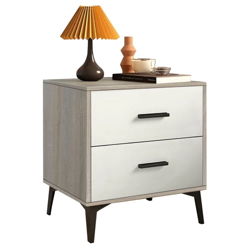 Merrano Κομοδίνο Με 2 Συρτάρια Απόχρωση Sonoma-Άσπρο 40x40x48cm