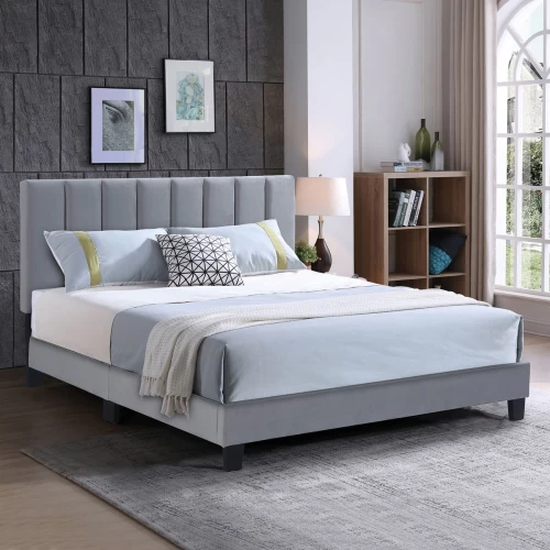 Allegro Κρεβάτι Διπλό 140X190Cm, Ύφασμα Γκρι, Με Κεφαλάρι Πολλαπλών Θέσεων 149x205x117/127cm