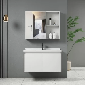 Idea-1 Set Έπιπλο Μπάνιου Άσπρο, Καθρέπτης + Πάγκος Με Νιπτήρα Και Μπαταρία Up:55x11x60cm Down:60x47x45cm