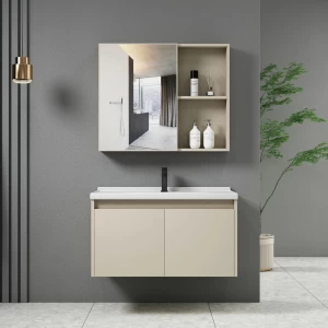 Idea-1 Set Έπιπλο Μπάνιου Cream, Καθρέπτης + Πάγκος Με Νιπτήρα Και Μπαταρία Up:55x11x60cm Down:60x47x45cm