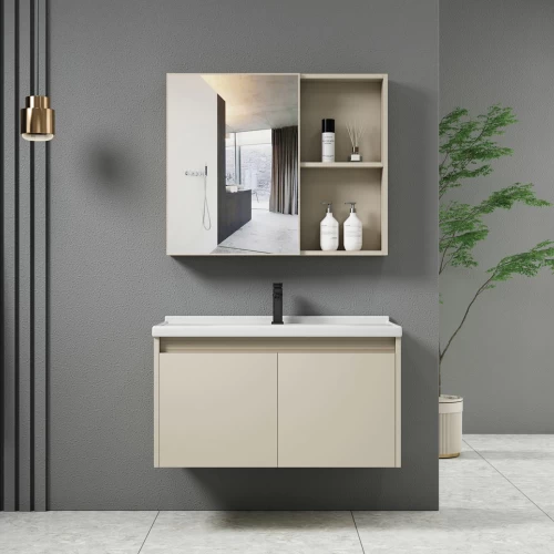 Idea-1 Set Έπιπλο Μπάνιου Cream, Καθρέπτης + Πάγκος Με Νιπτήρα Και Μπαταρία Up:55x11x60cm Down:60x47x45cm