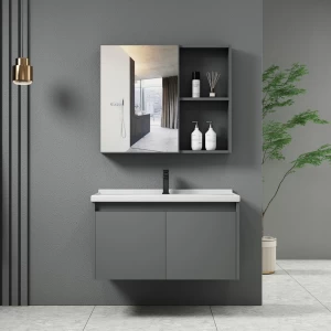 Idea-1 Set Έπιπλο Μπάνιου Γκρι, Καθρέπτης + Πάγκος Με Νιπτήρα Και Μπαταρία Up:55x11x60cm Down:60x47x45cm