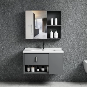 Idea-2 Set Έπιπλο Μπάνιου Γκρι, Καθρέπτης + Πάγκος Με Νιπτήρα Και Μπαταρία Up:55x11x60cm Down:60x47x45cm