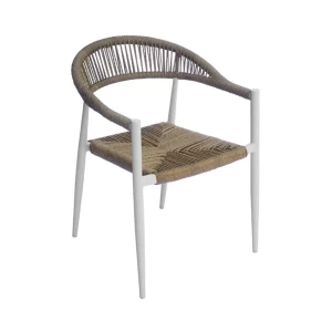 Mady Πολυθρόνα Βεράντας-Κήπου Alu Άσπρο, Rope Wicker Φυσικό, Στοιβαζόμενη 58x58x77cm