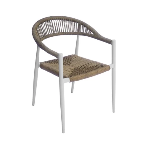 Mady Πολυθρόνα Βεράντας-Κήπου Alu Άσπρο, Rope Wicker Φυσικό, Στοιβαζόμενη 58x58x77cm