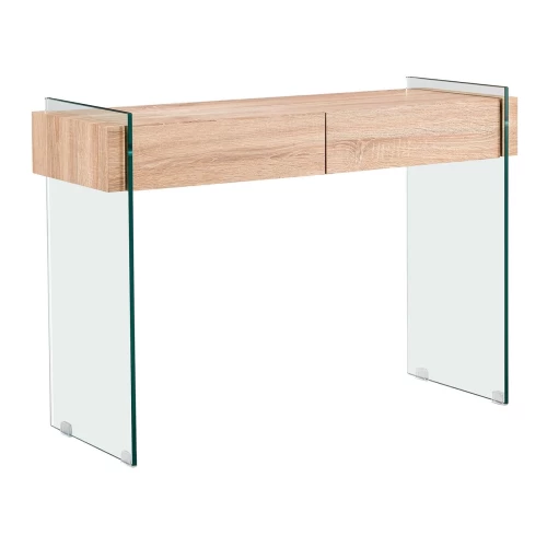 Glasser Wood Κονσόλα Διάφανο Γυαλί 12Mm - Με Συρτάρια Απόχρωση Δρυς 110x40x76cm