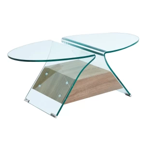 Glasser Wood Τραπεζάκι Σαλονιού Oval, Διάφανο Γυαλί 12Mm, Ράφι Απόχρωση Δρυς 100x54x39cm