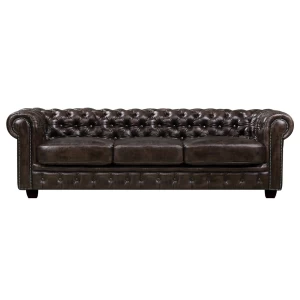 Chesterfield Birmingham Καναπές 4Θέσιος Σαλονιού Καθιστικού, Δέρμα Καφέ 241x92x74cm