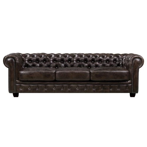 Chesterfield Birmingham Καναπές 4Θέσιος Σαλονιού Καθιστικού, Δέρμα Καφέ 241x92x74cm