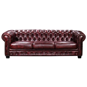 Chesterfield Birmingham Καναπές 4Θέσιος Σαλονιού Καθιστικού, Δέρμα Antique Red 241x92x74cm