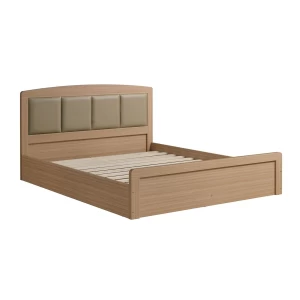 Caliber Κρεβάτι Διπλό Για Στρώμα 150X200Cm, Απόχρωση Sonoma Oak, Κεφαλάρι Pu Μπεζ 158x210x100cm