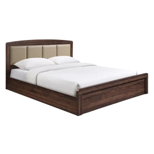 Caliber Κρεβάτι Διπλό Για Στρώμα 150X200Cm, Απόχρωση Καρυδί, Κεφαλάρι Pu Μπεζ 158x210x100cm