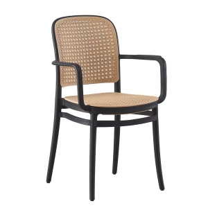 Florence Πολυθρόνα Pp Μαύρο, Pp Rattan Μπεζ, Στοιβαζόμενη 54x54x84cm