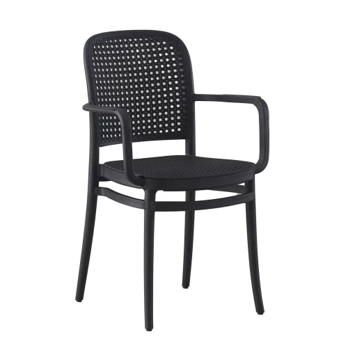 Florence Πολυθρόνα Pp Μαύρο, Pp Rattan Μαύρο, Στοιβαζόμενη 54x54x84cm