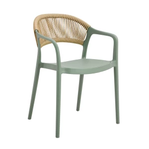 Donna Πολυθρόνα-Pro Στοιβαζόμενη, Pp-Uv Πράσινο, Rope Wicker Φυσικό 57x55x79cm