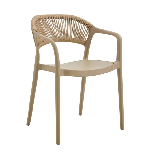 Donna Πολυθρόνα-Pro Στοιβαζόμενη, Pp-Uv Tortora, Rope Wicker Φυσικό 57x55x79cm
