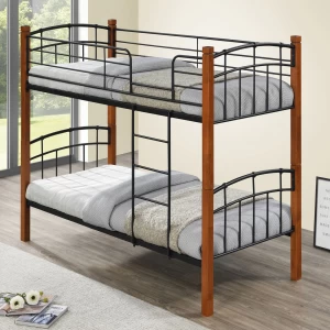 Nortlan Κρεβάτι Κουκέτα Μέταλλο Βαφή Μαύρο, Ξύλο Καρυδί 97x201x160cm (Στρώμα 90x190cm)