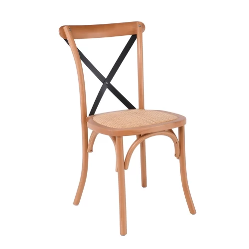 Destiny Καρέκλα Metal Cross Τραπεζαρίας Οξιά Φυσικό, Κάθισμα Ψάθα, Στοιβαζόμενη 48x52x89cm