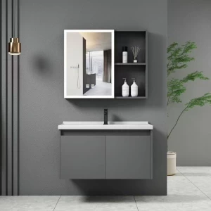 Idea-1 Set Έπιπλο Μπάνιου Γκρι, Καθρέπτης Led + Πάγκος Με Νιπτήρα Και Μπαταρία Up:55x11x60cm Down:60x47x45cm