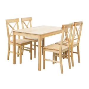 Daily Set Τραπεζαρία Ξύλινη Σαλονιού - Κουζίνας: Τραπέζι + 4 Καρέκλες, Φυσικό Pine Table:118x74x73 Chair:43x48x94