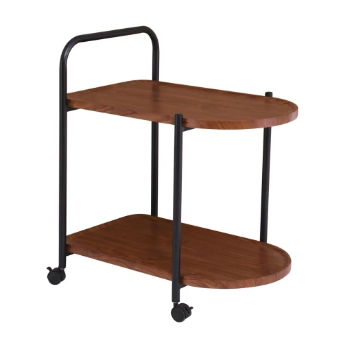 Trolley - Βοηθητικό Τραπεζάκι Μέταλλο Βαφή Μαύρο, Mdf With Pvc Απόχρωση Καρυδί 60x38x65cm