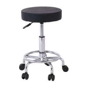 Glory Σκαμπό Με Υποπόδιο, Βάση Χρώμιο, Pu Μαύρο, Περιστρεφόμενο, Τροχήλατο Φ35 H.47/61cm