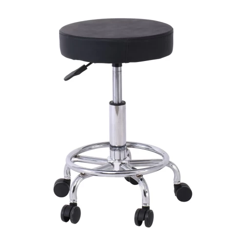 Glory Σκαμπό Με Υποπόδιο, Βάση Χρώμιο, Pu Μαύρο, Περιστρεφόμενο, Τροχήλατο Φ35 H.47/61cm