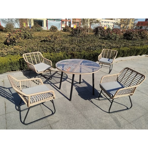 Salsa Τραπεζαρία: Μέταλλο Βαφή Μαύρο-Wicker Φυσικό, Μαξιλάρι Γκρι: Τραπέζι + 4 Πολυθρόνες Table: Φ100x75 Chair:57x61x75