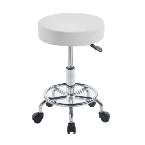 Glory Σκαμπό Με Υποπόδιο, Βάση Χρώμιο, Pu Άσπρο, Περιστρεφόμενο, Τροχήλατο Φ35 H.47/61cm