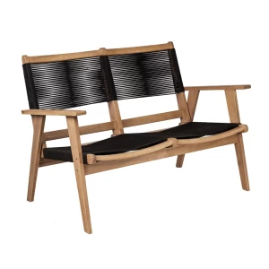 Coffee Living Καναπές 2Θέσιος Καθιστικού Βεράντας-Κήπου, Ακακίαφυσικό-Rope Wicker Μαύρο 119x71x84cm