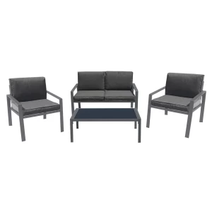 Rivian Set Σαλόνι Κήπου 4Τεμ, Μέταλλο Βαφή Ανθρακί, Μαξιλάρια Γκρι 90x50x35/120x79x73/65x79x73 cm