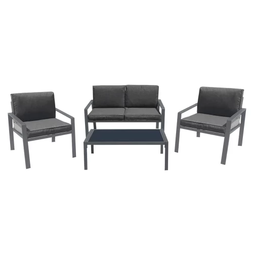 Rivian Set Σαλόνι Κήπου 4Τεμ, Μέταλλο Βαφή Ανθρακί, Μαξιλάρια Γκρι 90x50x35/120x79x73/65x79x73 cm
