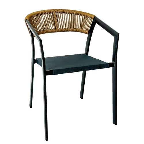 Parma Πολυθρόνα Βεράντας-Κήπου Alu Ανθρακί Rope Wicker Φυσικό Textilene Ανθρακί Στοιβαζόμενη 55x58x78cm