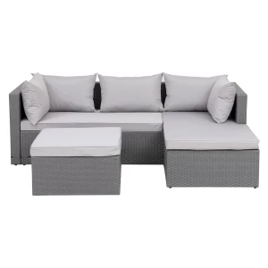 Corner Set Wicker, Γωνία Με Σκαμπό, Απόχρωση Ανοιχτό Γκρι Αναστρέψιμη Γωνία 202x142x74 H.63 -Σκ.68x64x38cm