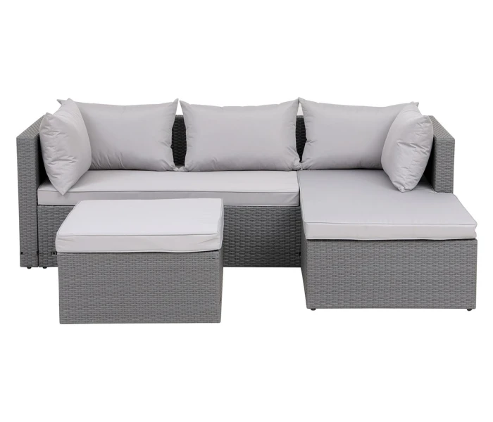 Corner Set Wicker, Γωνία Με Σκαμπό, Απόχρωση Ανοιχτό Γκρι Αναστρέψιμη Γωνία 202x142x74 H.63 -Σκ.68x64x38cm