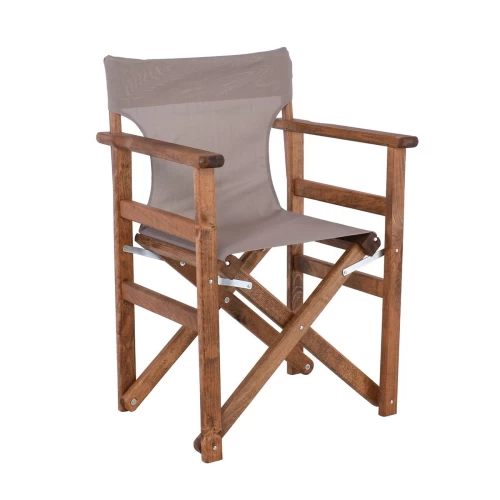 Σκηνοθέτη Πολυθρόνα Οξιά, Βαφή Εμποτισμού Καρυδί, Textilene Sand Beige, Πτυσσόμενη 60x51x85cm