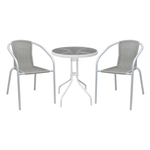 Baleno-W Set Κήπου - Βεράντας: Τραπέζι + 2 Πολυθρόνες Μέταλλο Άσπρο, Wicker Beige Table:Φ60x70 Armchair:52x60x72