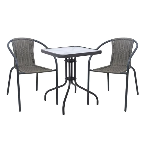 Baleno-W Set Κήπου - Βεράντας: Τραπέζι + 2 Πολυθρόνες Μέταλλο Ανθρακί, Wicker Mixed Grey Table:70x70x70 Seat:52x60x72