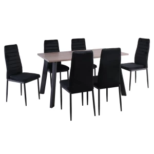Jetta-Baxter Τραπεζαρία Μέταλλ Ο Βαφή Μαύρο, Τραπέζι Sonoma Oak + 6 Καρέκλες Velure Μαύρο Table:140x80x75 Chair:40x50x95