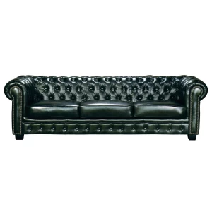 Chesterfield Birmingham Καναπές 4Θέσιος Σαλονιού Καθιστικού, Δέρμα Antiquegreen 241x92x74cm